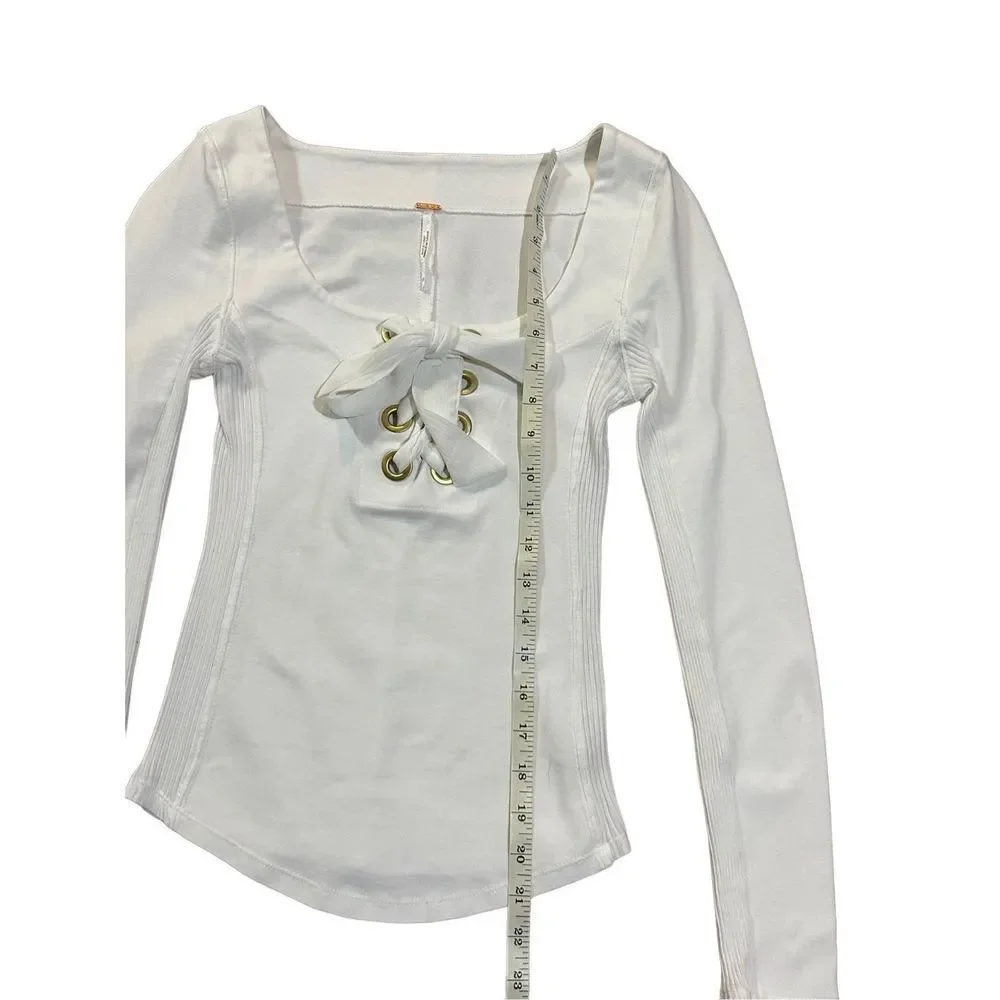 Free People White Looking Back‎ Lace-Up Top sz XS
